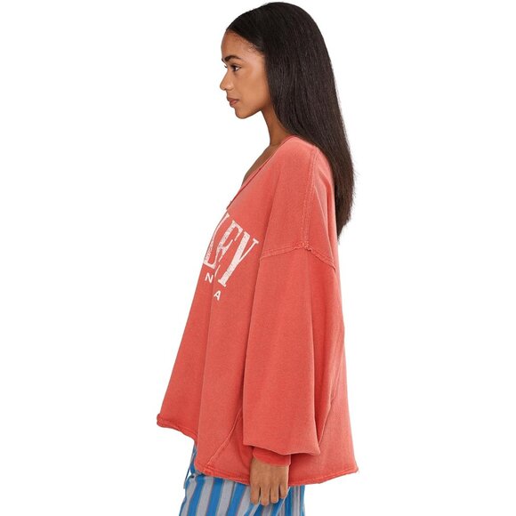Women's Cotton V-Neck Pullover Oversized Color-Blocked Casual Sweater - Picture 3 of 5